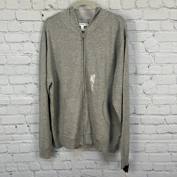 And Now This Full‎ Zip Knit Sweater Unisex Hoodie, Size Large, Fog Heather - Picture 1 of 12